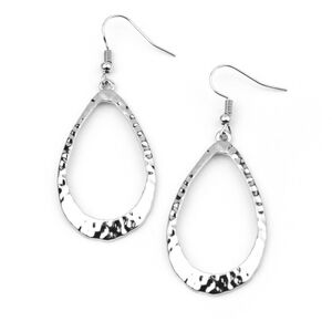 BEVEL- HEADED Brilliance Silver Paparazzi Shimmering Oval Teardrop Earrings